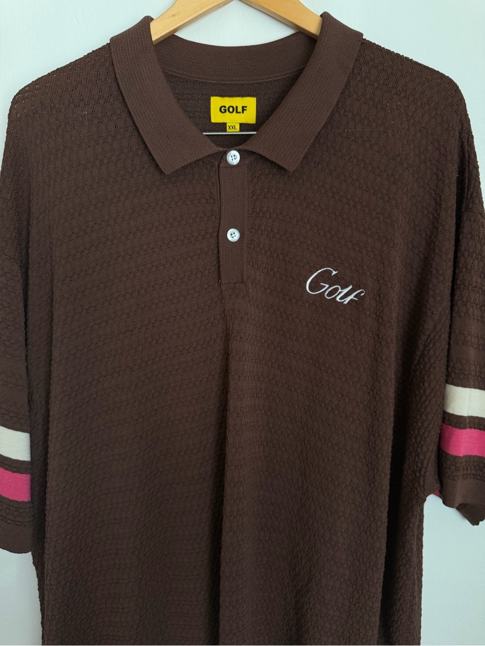 Golf Wang Caddy Stripped Polo Men Size XXL Brown Pink White Pullover - Picture 2 of 8
